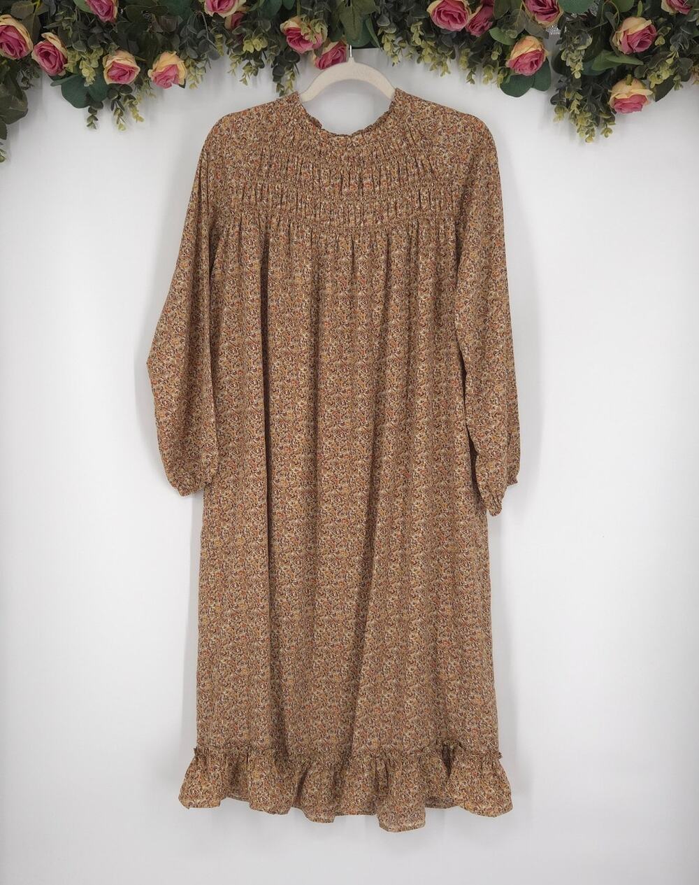 Indigo Soul Rust Floral Long Sleeve Cottage Core Dress Size Small NWT